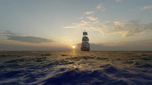 A Sailboat Sailed Out To Sea Under The Setting Sun