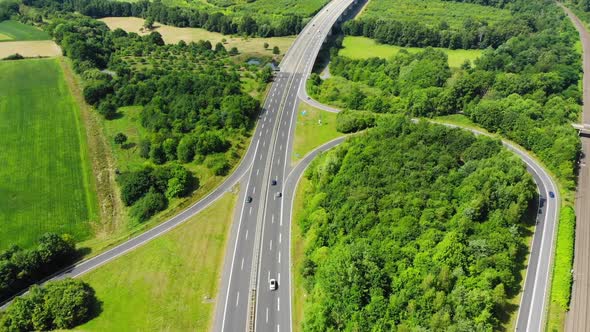 german autobahn from above through landscape