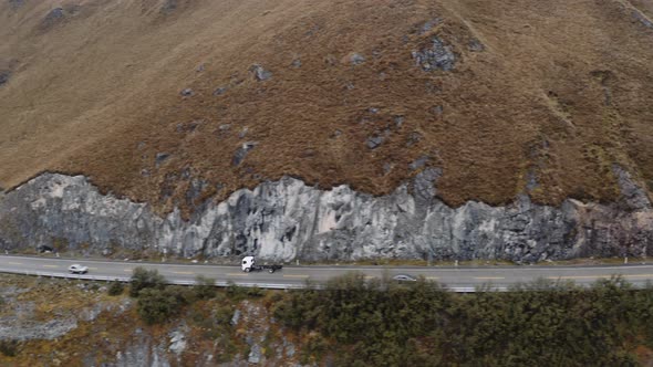 Truck  crossing el cajas national park at the ecuatorian andes 4000 mts from Cuenca to Guayaquil.