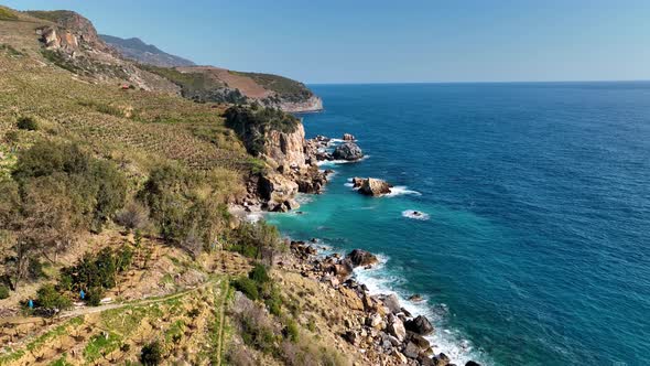 Azure beach on the Mediterranean Sea aerial view 4 K