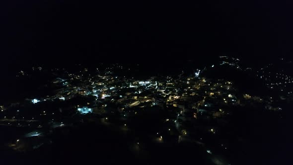 Village of Chora on the island of Ios night view from the sky