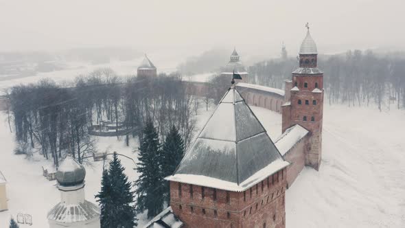 Kremlin of Velikiy Novgorod During Snowfall
