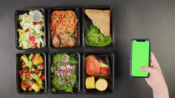 Take Away Meals Top View Food Delivery App Balanced Nutrition