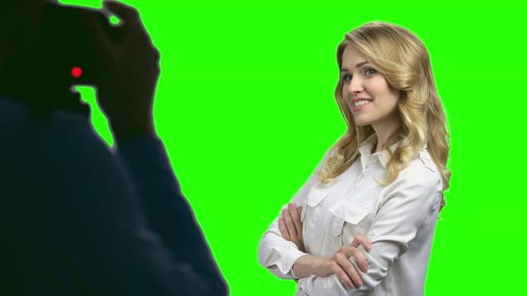 Pretty Business Lady Posing for Camera on Green Screen