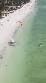 Vertical Video Boats in the Ocean Near the Coast of Zanzibar Tanzania