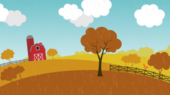 Loopable animation presents the change of seasons on the farm. Rural landscape.