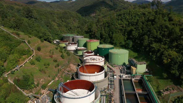 Aerial View. Storage Tanks at Oil Refinery.