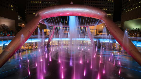 Time-lapse of Light show at the Fountain of Wealth, it is the famous place in Suntec City, Singapore