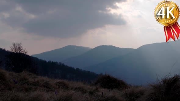 Mountain Landscape With Clouds and Sun Rays