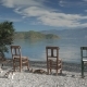 Wooden Chairs And Lonely Palm Tree. Panoramic View Of a Lake.  - VideoHive Item for Sale