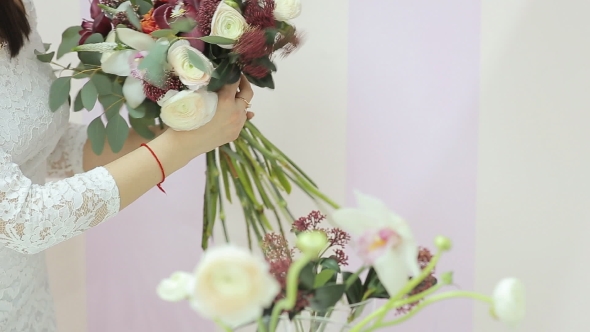 Florist Collect Beautiful Bouquet Of Flowers