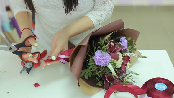 Florist Collect Beautiful Bouquet Of Flowers