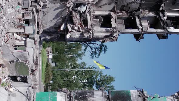 Vertical Video of a Destroyed Residential Building During the War in Ukraine