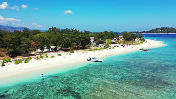Aerial top view tourism of beautiful coastline beach adventure by clear water with white sandy backg