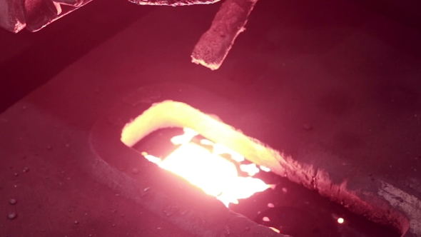 Pouring Liquid Metal On Steel Plant.