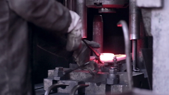 Forging Steel Machine Inside Industrial Plant.