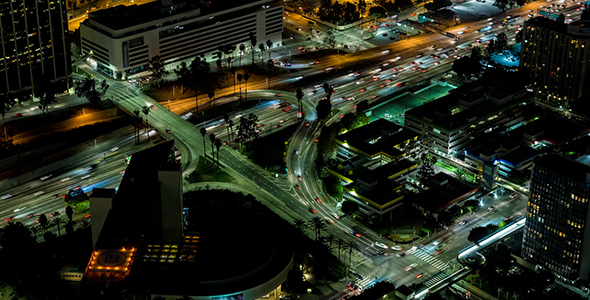 Downtown Los Angeles Aerial Freeway 