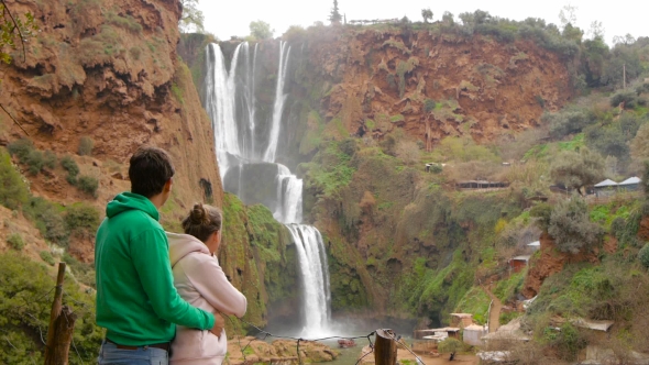 Couple Watching Majestic Ouzoud Waterfalls