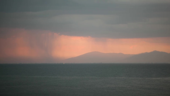  Of Pouring Rain Over The Sea