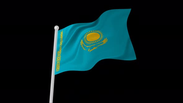 Kazakhstan Flag Flying Animated Black Background