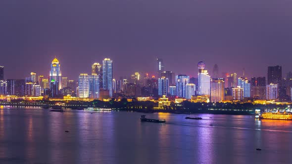 Timelapse of Wuhan city .Panoramic skyline and buildings