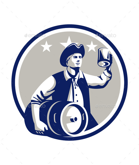American Patriot Carry Beer Keg Circle Retro