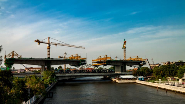 Express Way Construction Site Across Canal