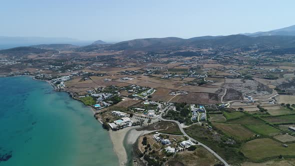 Kolimpithres beach on Paros island in the Cyclades in Greece viewed from the sky