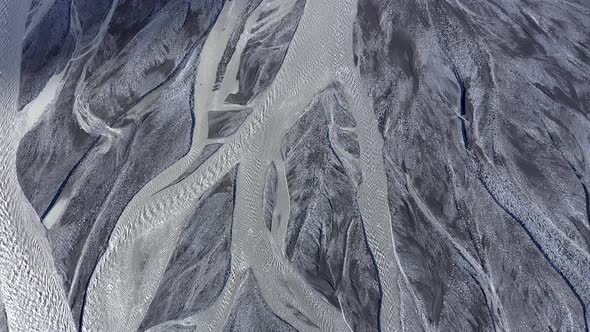Abstract Aerial Top Down View Perspective of Glacial Melt Water River Streams in Iceland
