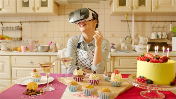 Laughing Woman Wearing Virtual Reality Glasses