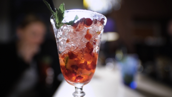 Beautiful Red Cocktail On The Bar. 