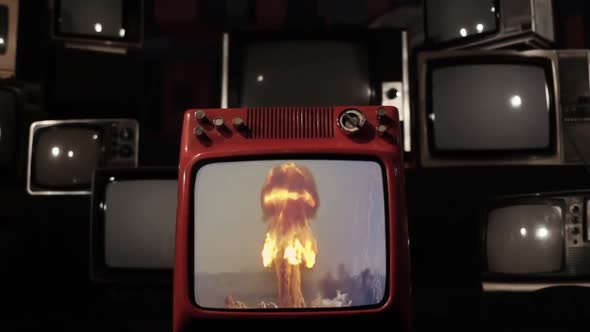 Atomic Bomb Test and Retro TV Explosion.