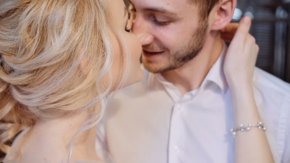 Beatiful Bride And Groom In The Stylish Interior. Serenity