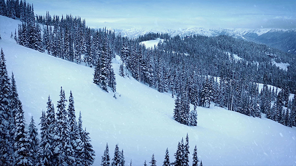 Mountainside Aerial In Snowfall alt