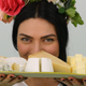 Woman Hiding Behind A Cheese Platter - VideoHive Item for Sale