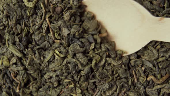 Gunpowder Green Chinese tea close-up. 