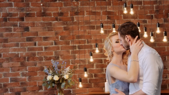 Beatiful Bride And Groom In The Stylish Interior. Serenity