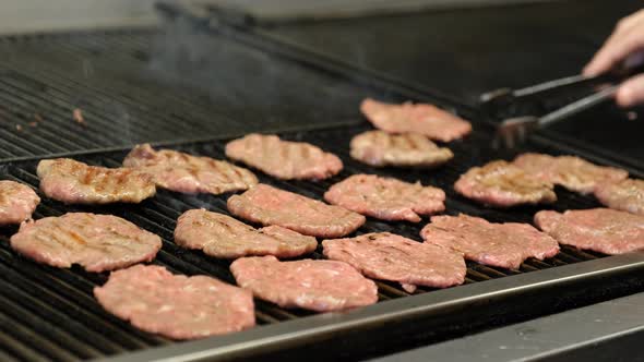 Cooking Cow Meatball Food on a Barbecue Wood Fire