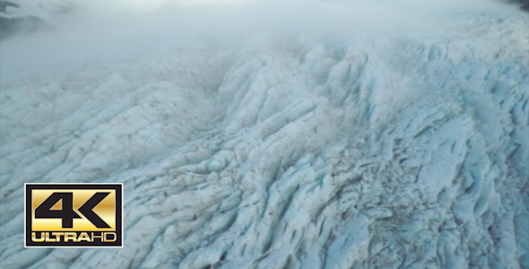 Helicopter View Over Glacier Cracks, New Zealand