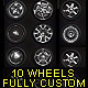 Isolated custom wheels pack (2 tires, 10 discs) - GraphicRiver Item for Sale