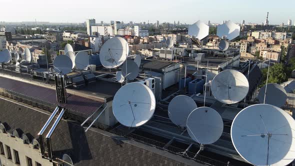 Kyiv Ukraine TV Antennas on the Roof of the Building
