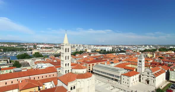 Tower Of Cathedral Of St. Anastasia And Rooftops In Zadar, Croatia 1