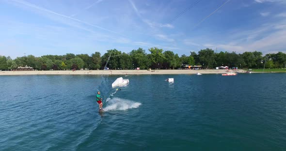 Man Wakeboarding At Wake Park In Zagreb, Croatia 1