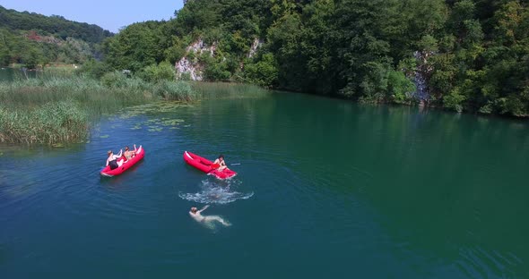 Friends Having Fun In Canoe On Mreznica River, Croatia 1
