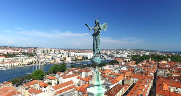 Angel On Top Of Tower Of Cathedral Of St. Anastasia In Zadar, Croatia 4 alt