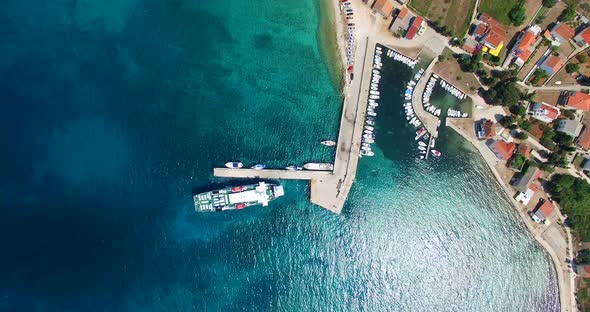 Aerial View Of Ferry Leaving Port At Olib Island, Croatia 1