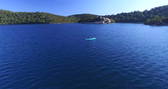 Aerial View Of People Kayaking On The Island Of Mjlet, Croatia 2