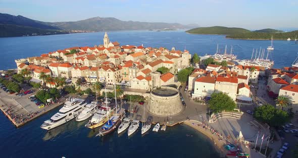 Aerial View Of Harbour In City Of Korcula, Croatia 3