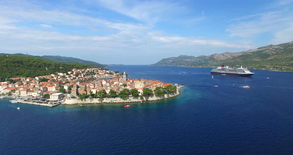 Aerial View Of Historic City Of Korcula, Croatia 1 alt