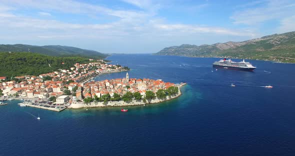 Aerial View Of Historic City Of Korcula, Croatia 2